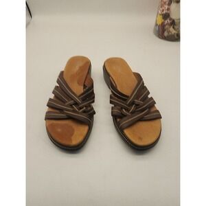 Clarks Cafe Brown Leaf Sandals 89276 Slip On Strappy Shoes Womens Size 7